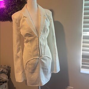 PrettyLittleThing Cream Blazer with Corset Detail